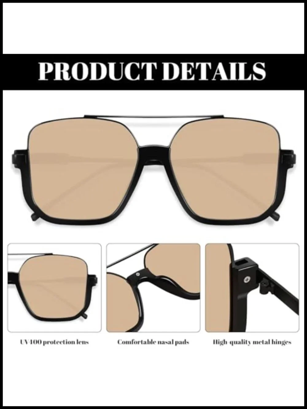 Square Aviator Sunglasses Semi-Rimless Double Bridge UV400 Protection Adult